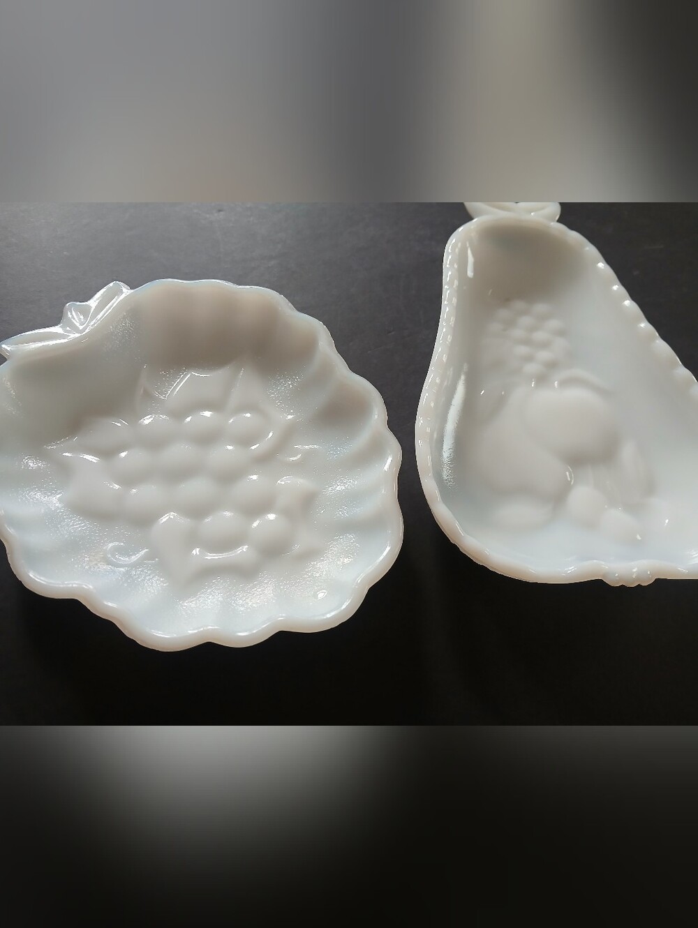 Vintage White Decorative Milk Glass Pear And Grape Dishes - Home Accents